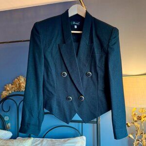 Black and Grey Cropped Double Breasted Blazer